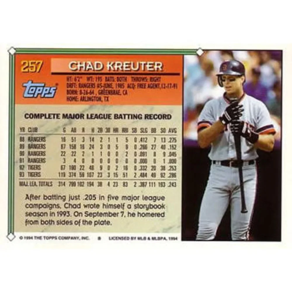 1994 Topps Chad Kreuter # 257 Detroit Tigers